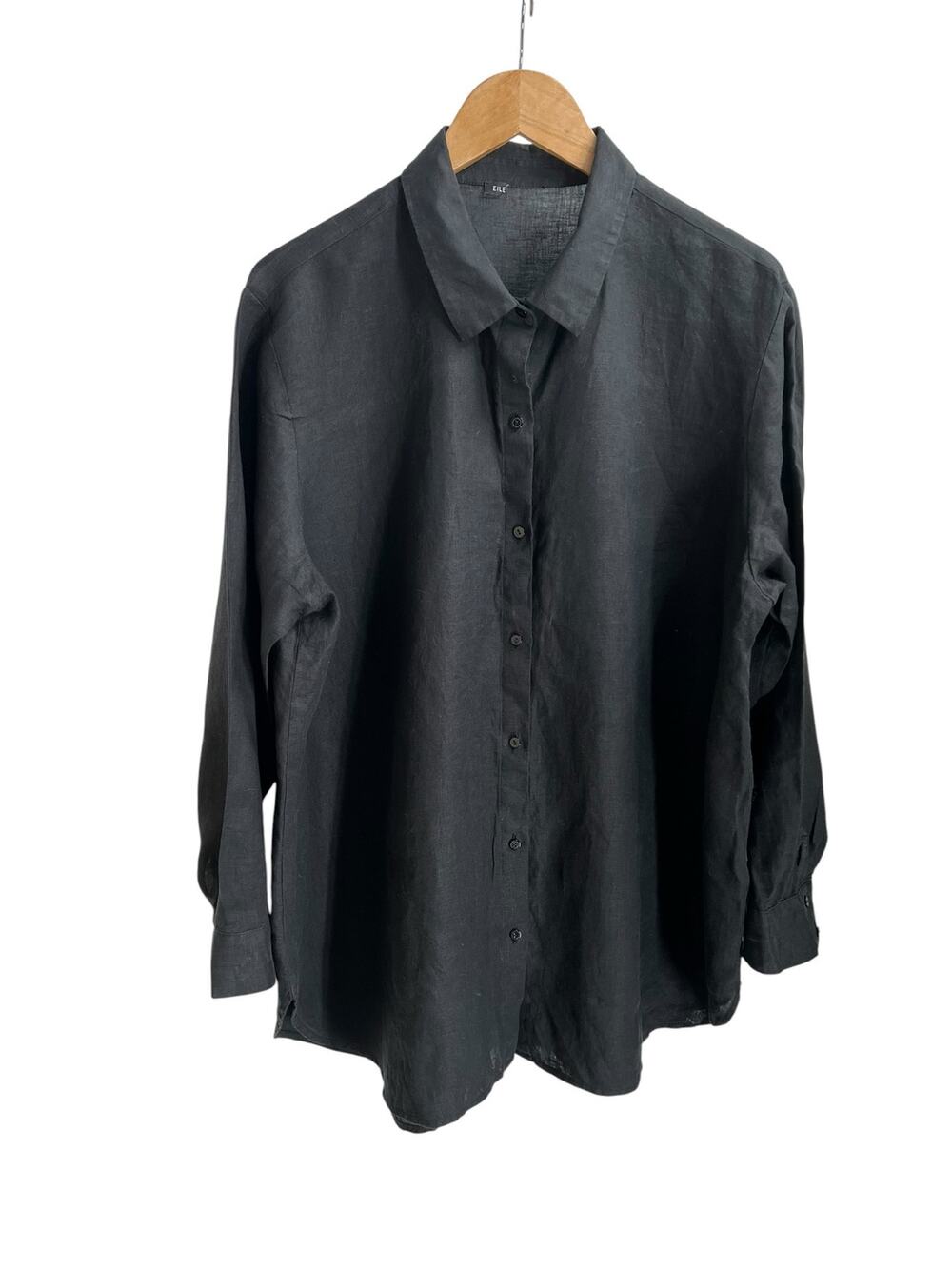 Eileen Fisher Black Organic 100% Linen Box Pleat Relaxed Fit Shirt Size 3XL